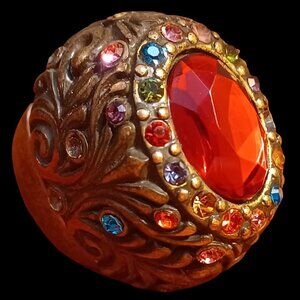 VTG Multicolor Dome Stretch Ring Womens Bronze-Tone Red Crystal Statement